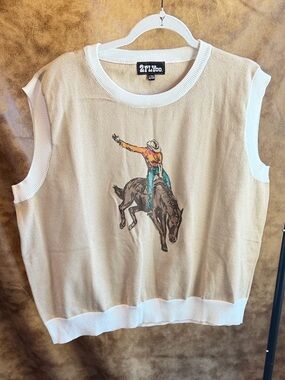 Sleeveless Cowboy Graphic Sweater Vest